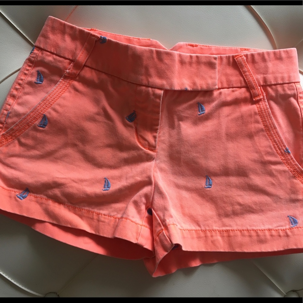 J. Crew Coral Chino Shorts with Sailboats, Size 00